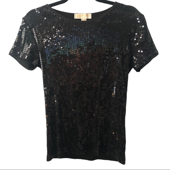 MICHAEL Michael Kors Tops - MICHAEL MICHAEL KORS BLACK SEQUIN SHORT SLEEVE TOP